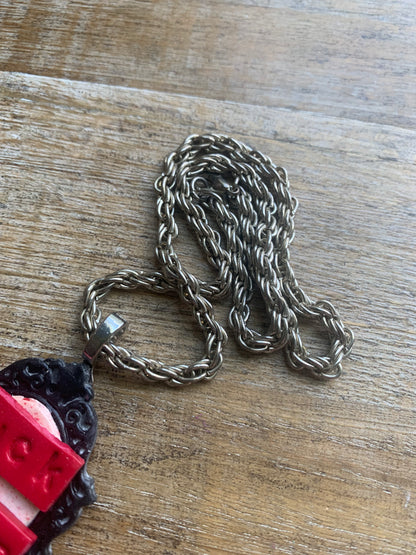 Fuck Trump Gothic Blood Splatter Cameo Choker Necklace with Recycled Silver Tone Chain