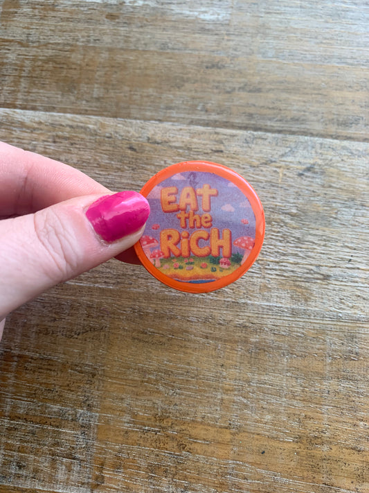 Eat The Rich Orange Mushroom Clay Magnet