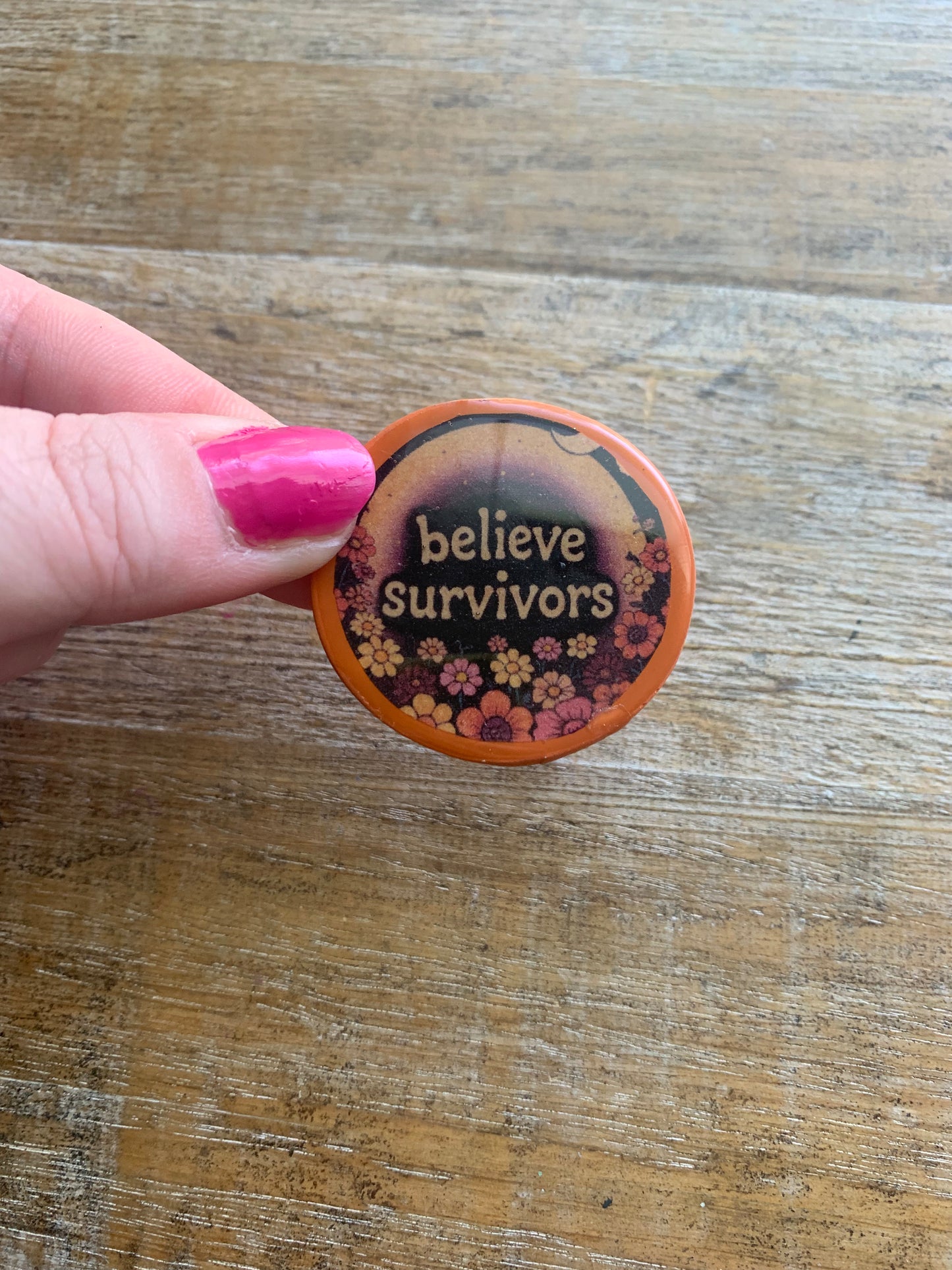 As- Is Believe Survivors Orange Floral Clay Magnet
