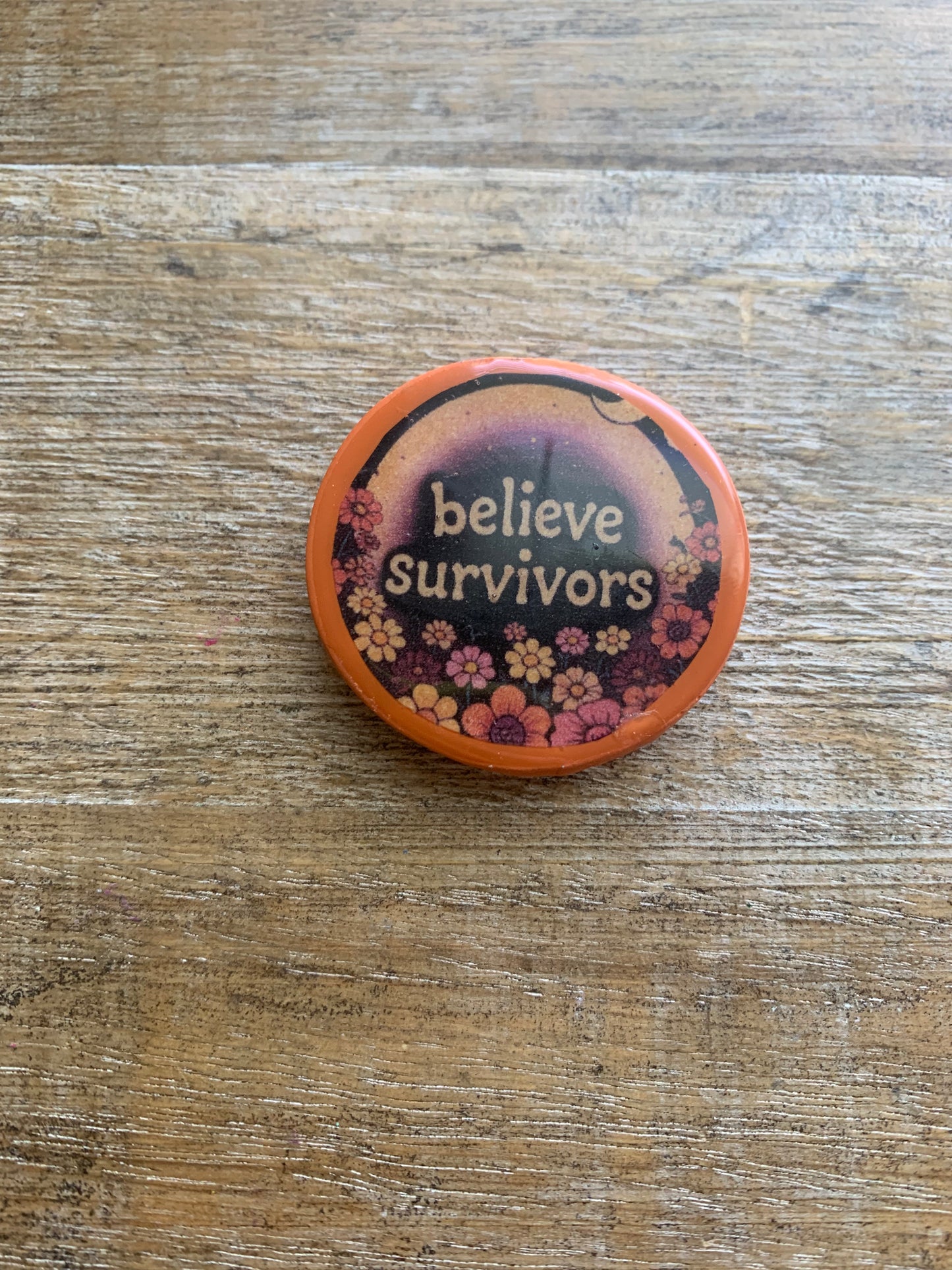 As- Is Believe Survivors Orange Floral Clay Magnet