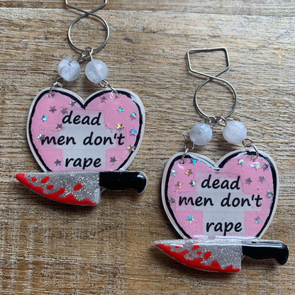 Dead Men Don’t Rape Tunnel Gauge Earrings Bloody Red & Pink Resin Clip On Earrings