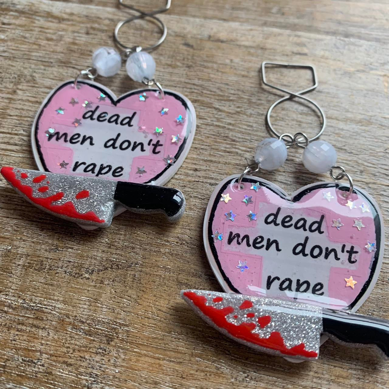 Dead Men Don’t Rape Tunnel Gauge Earrings Bloody Red & Pink Resin Clip On Earrings