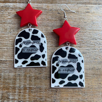 I Didn’t Vote for a Rapist Cow Star Clip On Tunnel Gauge Earrings Anti Trump Earrings