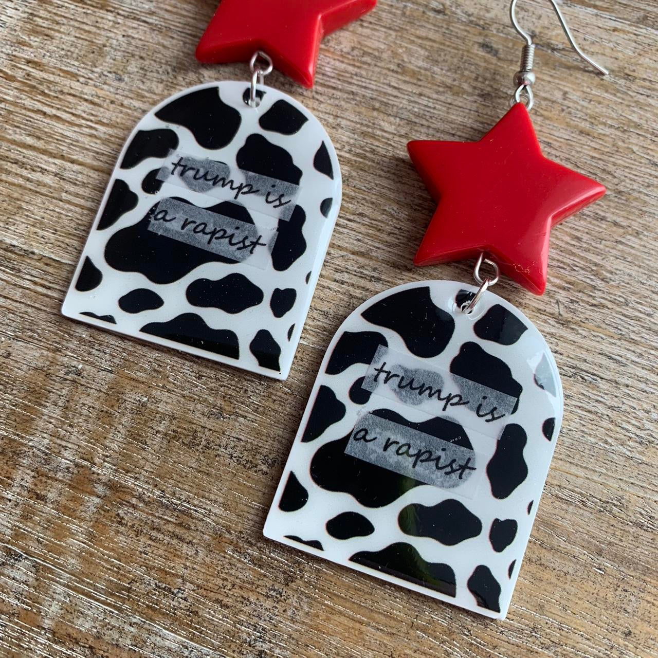 I Didn’t Vote for a Rapist Cow Star Clip On Tunnel Gauge Earrings Anti Trump Earrings