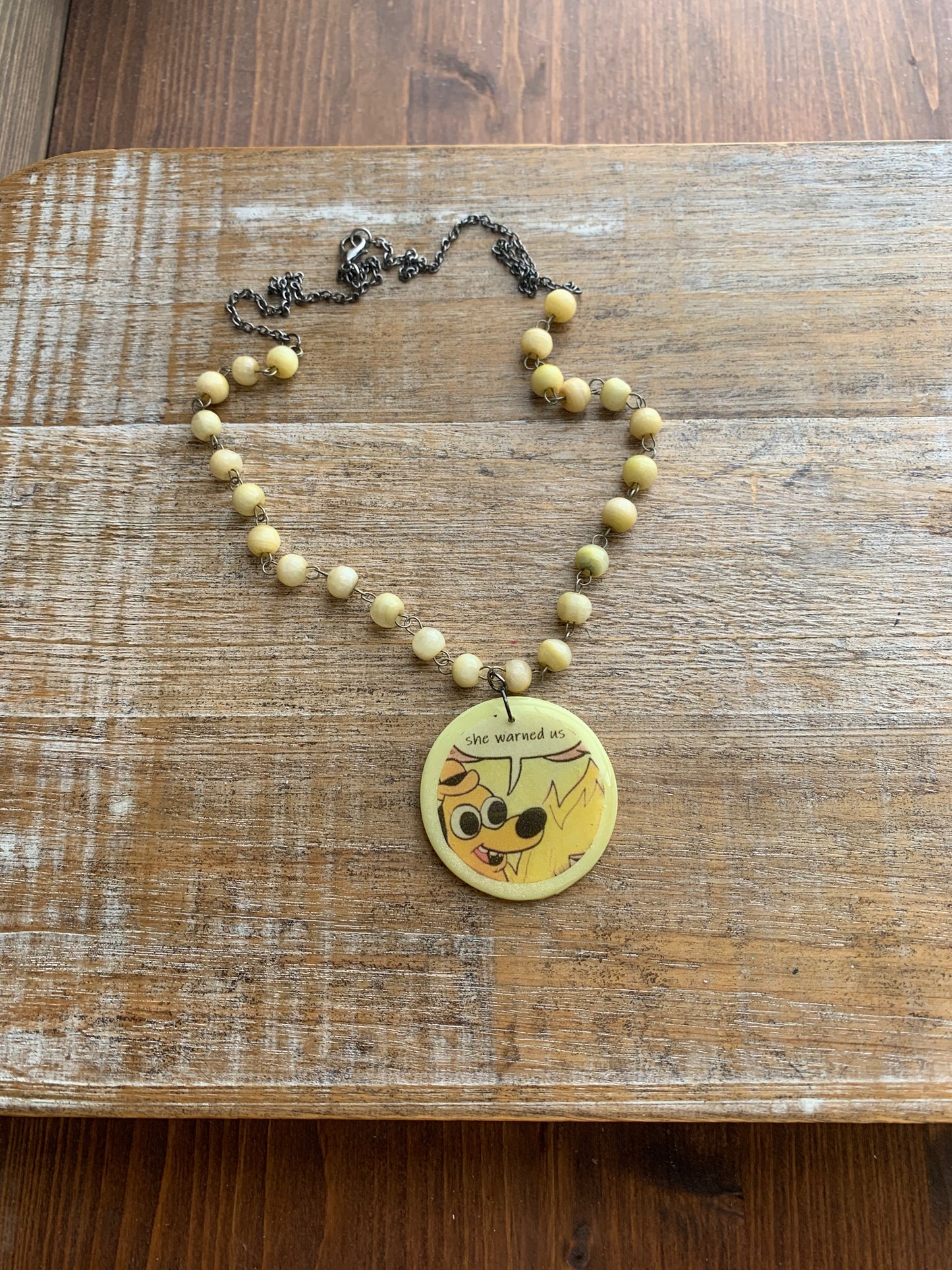 Kamala Warned Us Fire Dog Clay Meme Necklace Upcycled