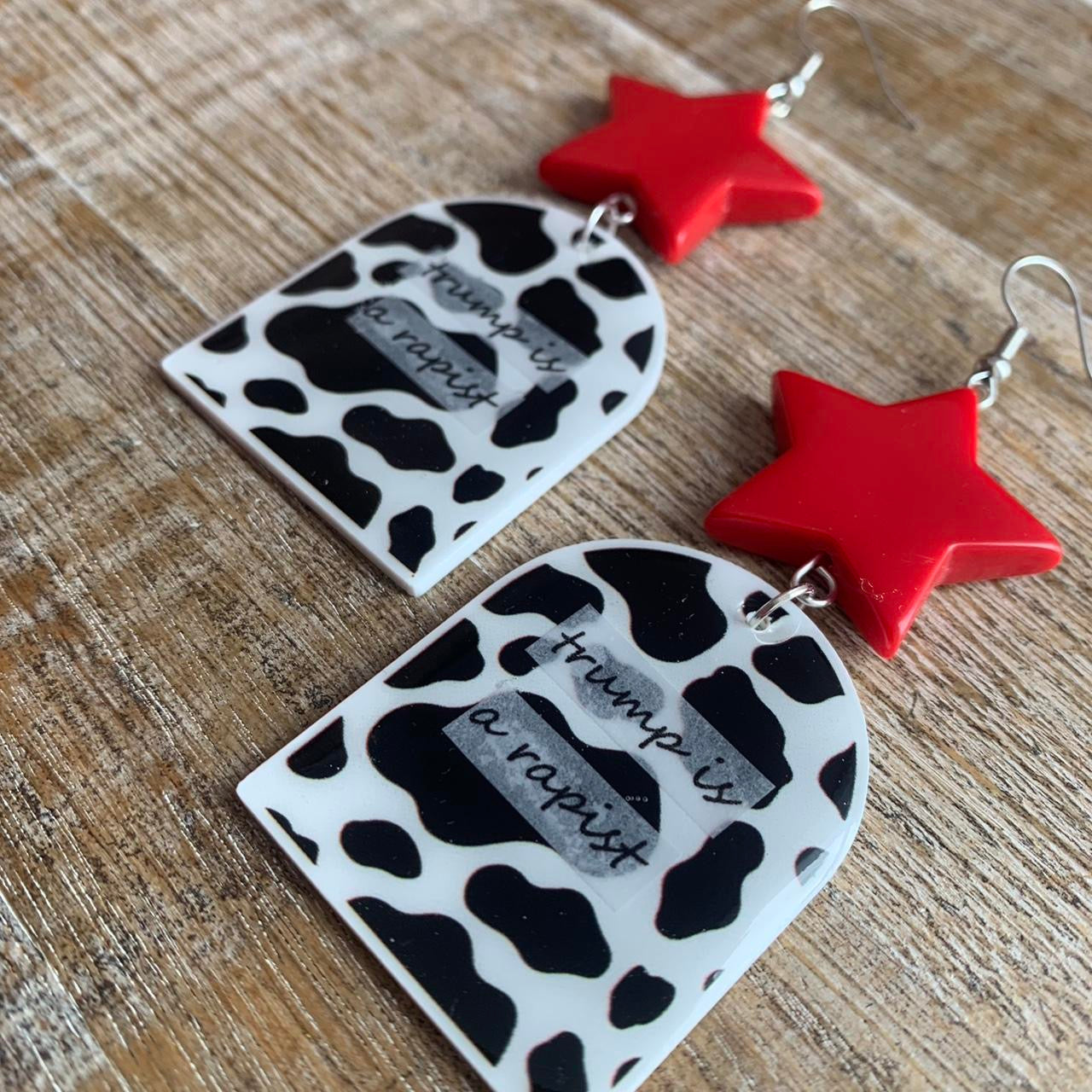 I Didn’t Vote for a Rapist Cow Star Clip On Tunnel Gauge Earrings Anti Trump Earrings
