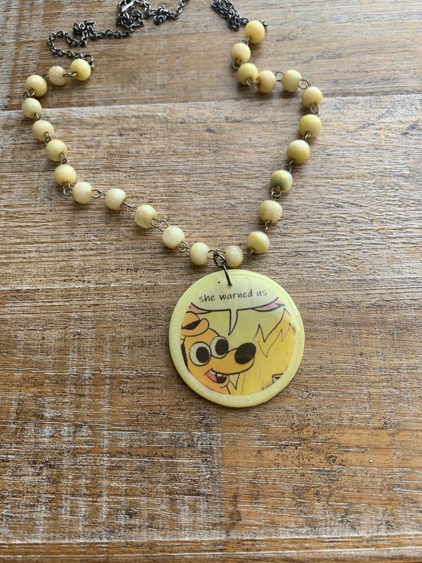 Kamala Warned Us Fire Dog Clay Meme Necklace Upcycled
