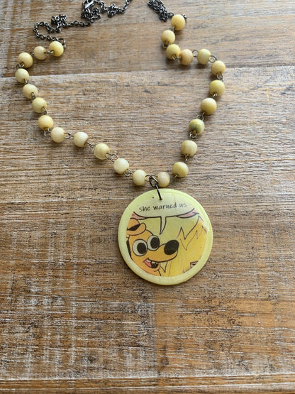 Kamala Warned Us Fire Dog Clay Meme Necklace Upcycled