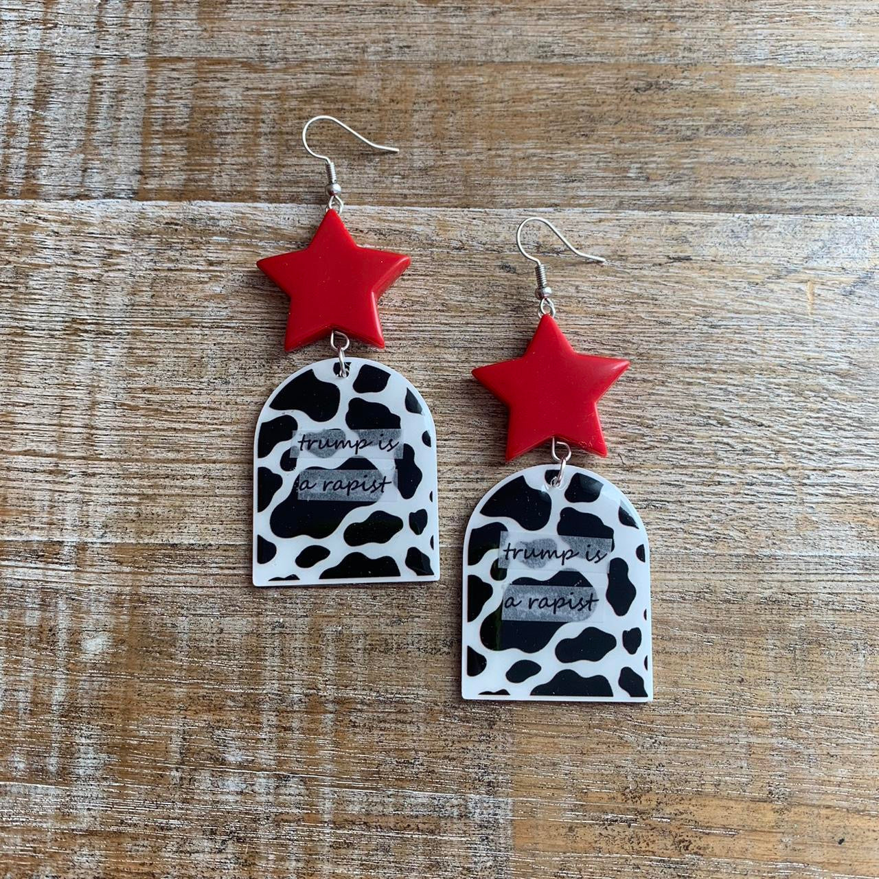 I Didn’t Vote for a Rapist Cow Star Clip On Tunnel Gauge Earrings Anti Trump Earrings
