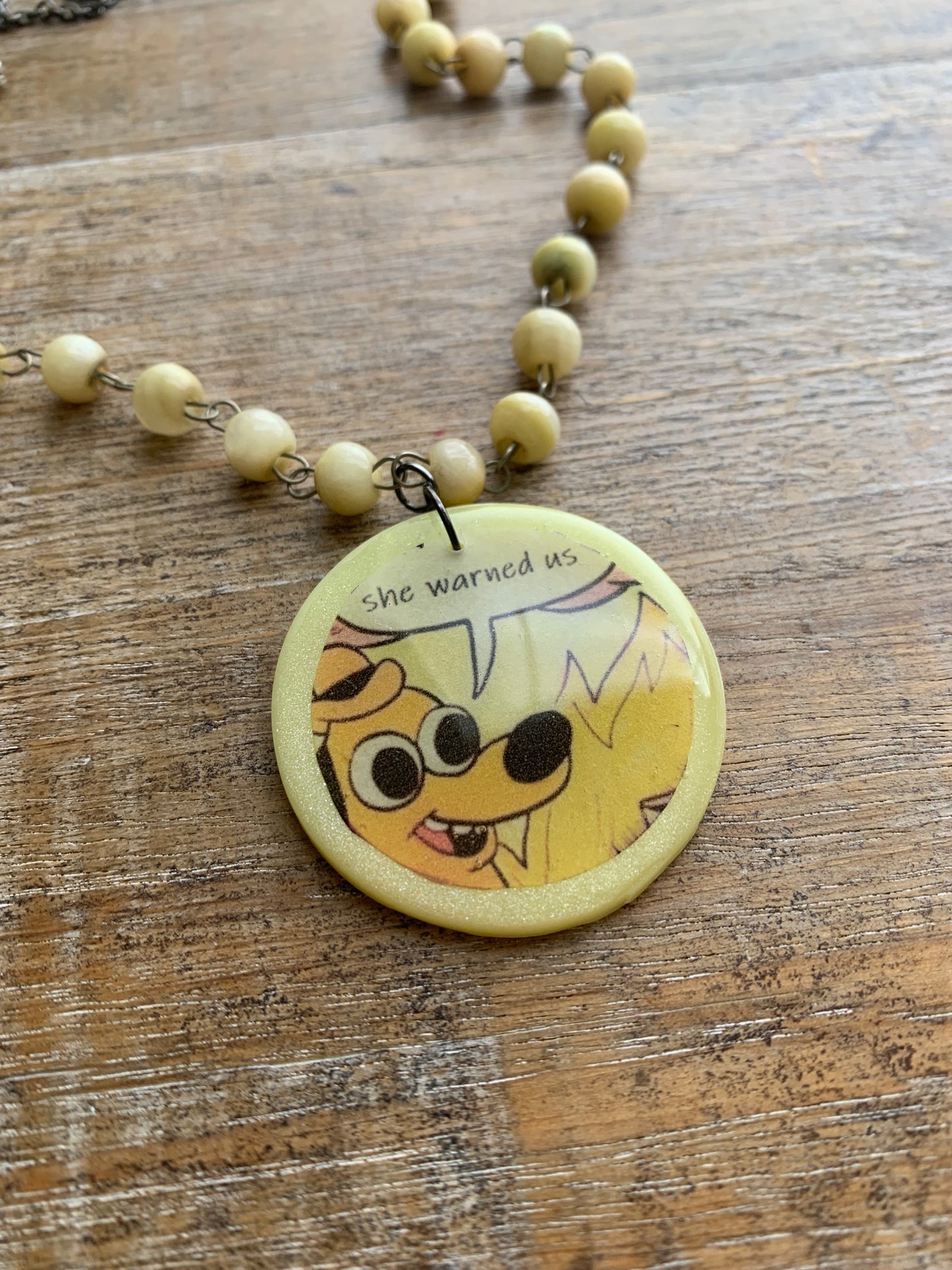 Kamala Warned Us Fire Dog Clay Meme Necklace Upcycled