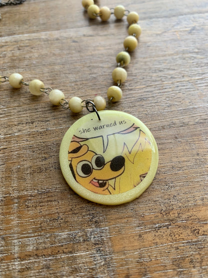 Kamala Warned Us Fire Dog Clay Meme Necklace Upcycled