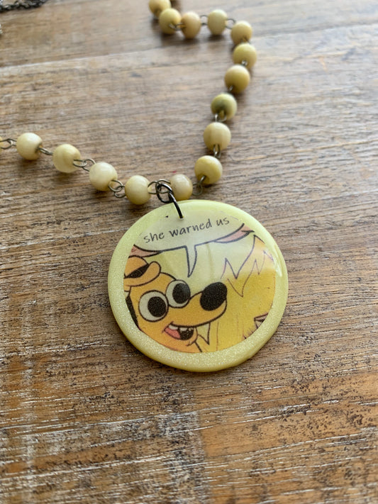 Kamala Warned Us Fire Dog Clay Meme Necklace Upcycled