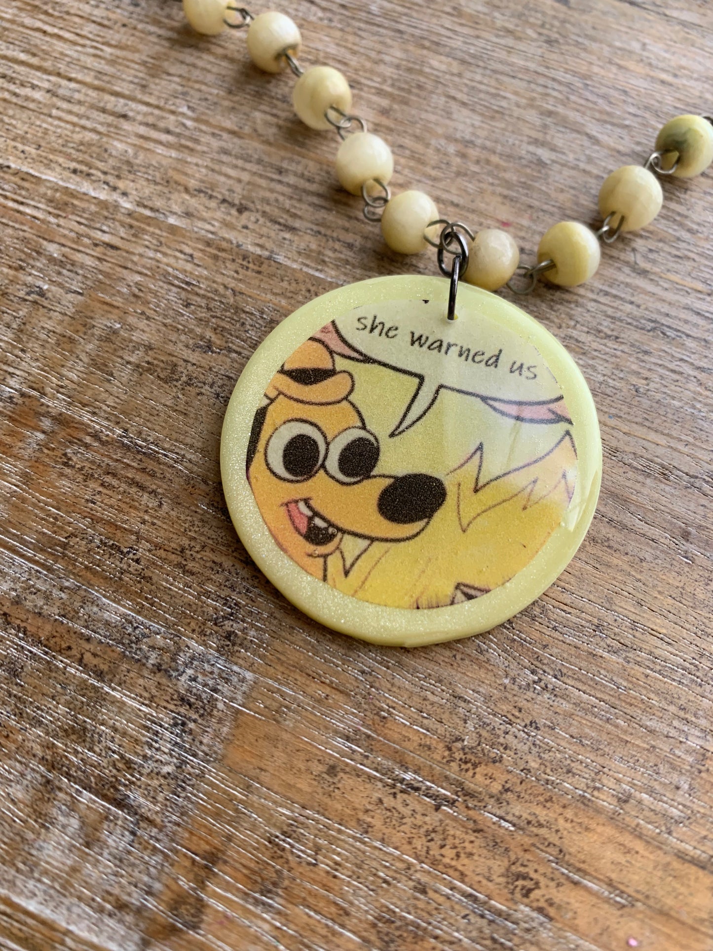 Kamala Warned Us Fire Dog Clay Meme Necklace Upcycled