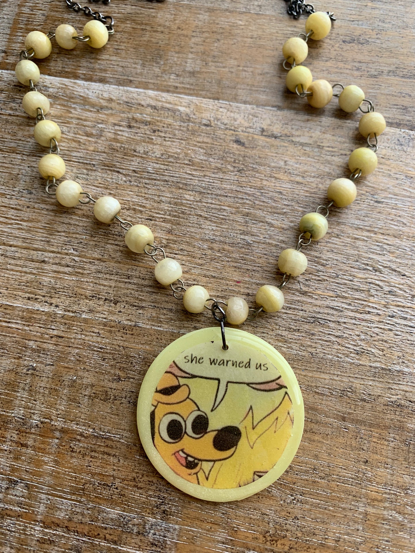 Kamala Warned Us Fire Dog Clay Meme Necklace Upcycled