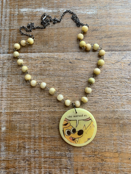 Kamala Warned Us Fire Dog Clay Meme Necklace Upcycled
