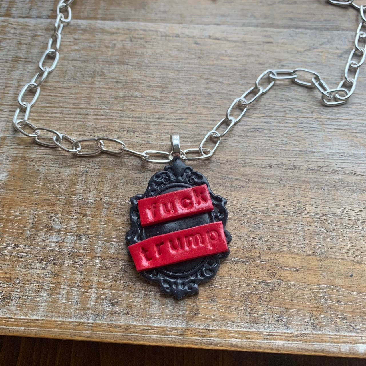 Fuck Trump Gothic Cameo Choker Necklace with Silver Tone Chain FDT