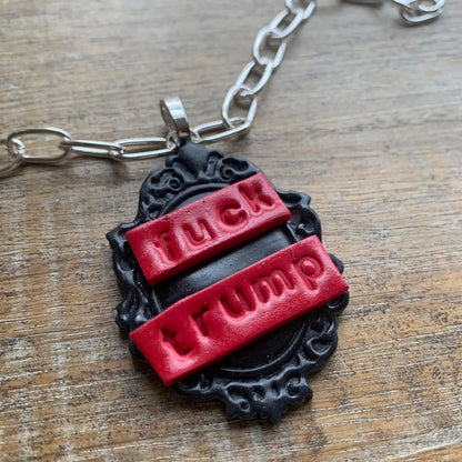 Fuck Trump Gothic Cameo Choker Necklace with Silver Tone Chain FDT