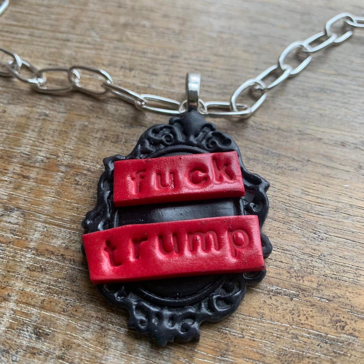 Fuck Trump Gothic Cameo Choker Necklace with Silver Tone Chain FDT