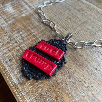 Fuck Trump Gothic Cameo Choker Necklace with Silver Tone Chain FDT