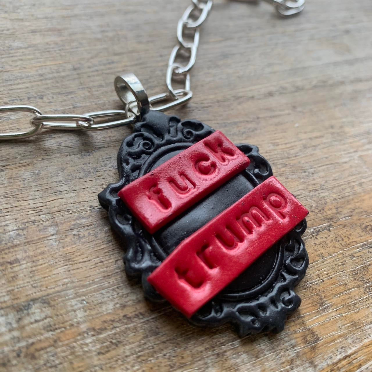 Fuck Trump Gothic Cameo Choker Necklace with Silver Tone Chain FDT