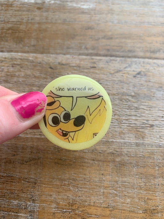 Kamala Warned Us Meme Dog Fire Clay Fridge Magnet