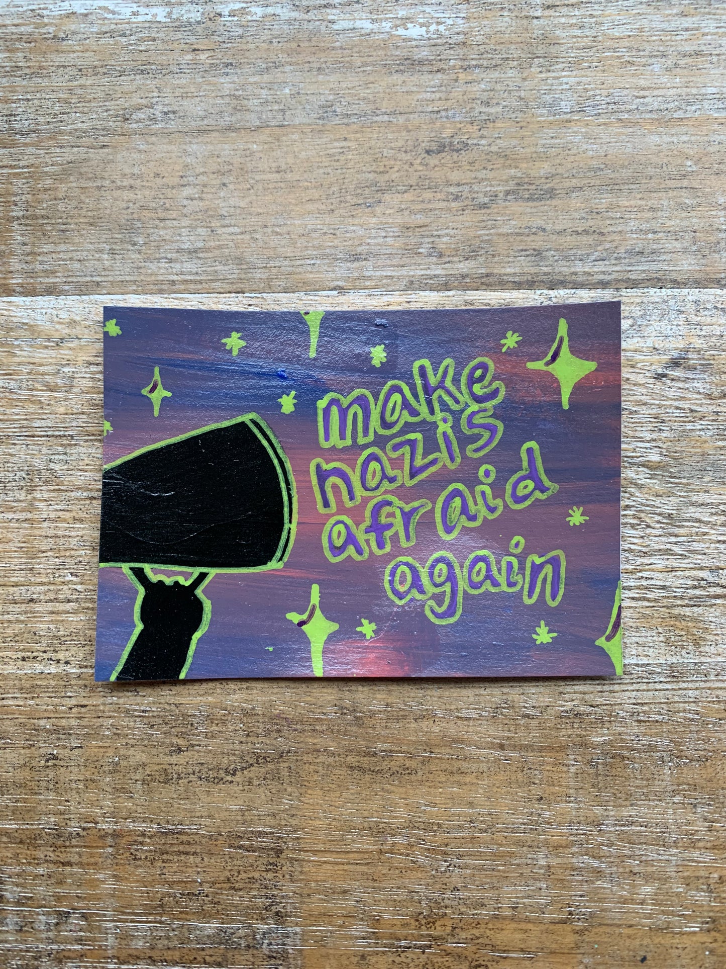 Original ACEO Acrylic Painting 2.5x3.5 Make Nazis Afraid Again  “Announcement”