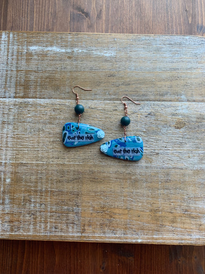 Eat The Rich Blue Rose Art Deco Polymer Clay Earrings