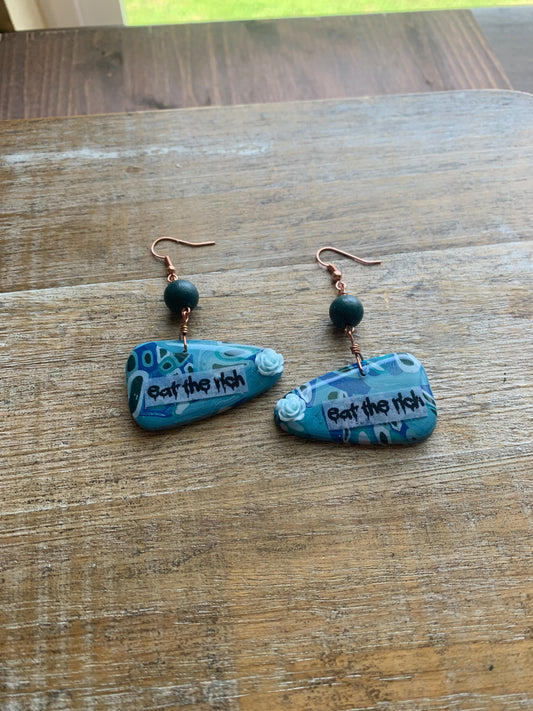 Eat The Rich Blue Rose Art Deco Polymer Clay Earrings