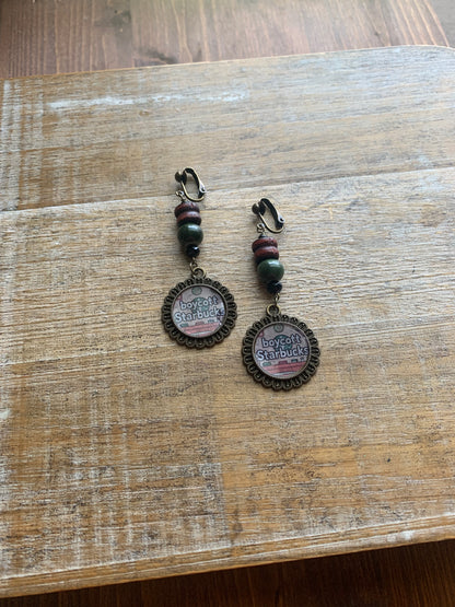 Boycott Starbucks Coffee Bronze Tone Earthy Clip On Earrings Gauges Protest Earrings