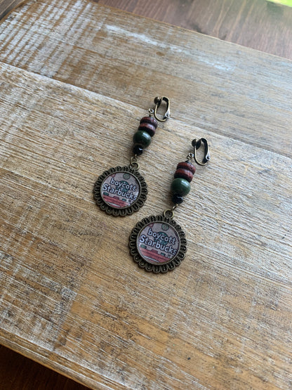 Boycott Starbucks Coffee Bronze Tone Earthy Clip On Earrings Gauges Protest Earrings