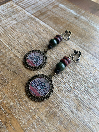 Boycott Starbucks Coffee Bronze Tone Earthy Clip On Earrings Gauges Protest Earrings