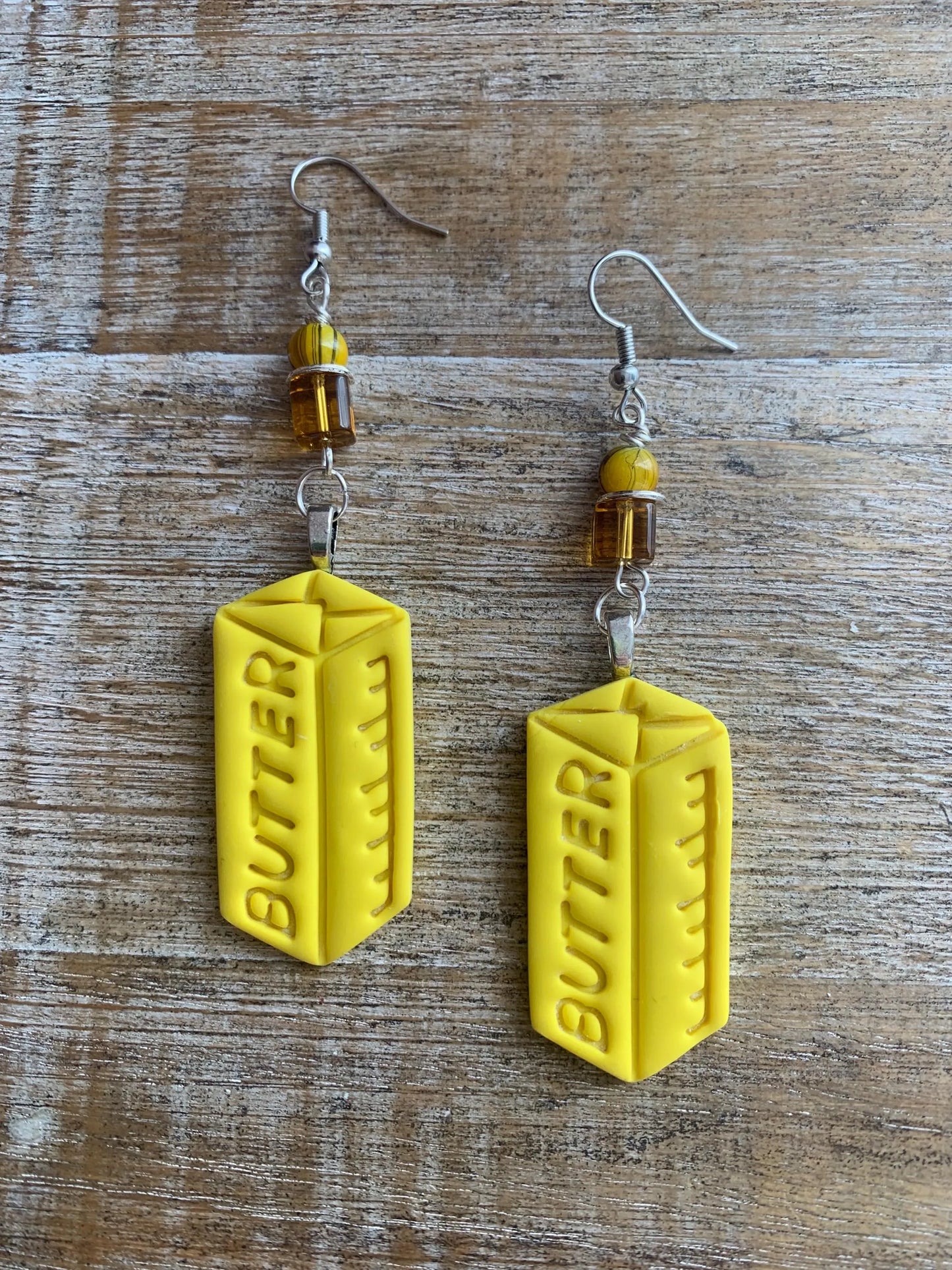 Butter Polymer Clay Earrings Margarine Stick of Butter Miniature Baking Dangle Oil Clip On Earrings Yellow Butter Tunnel Gauge Earrings
