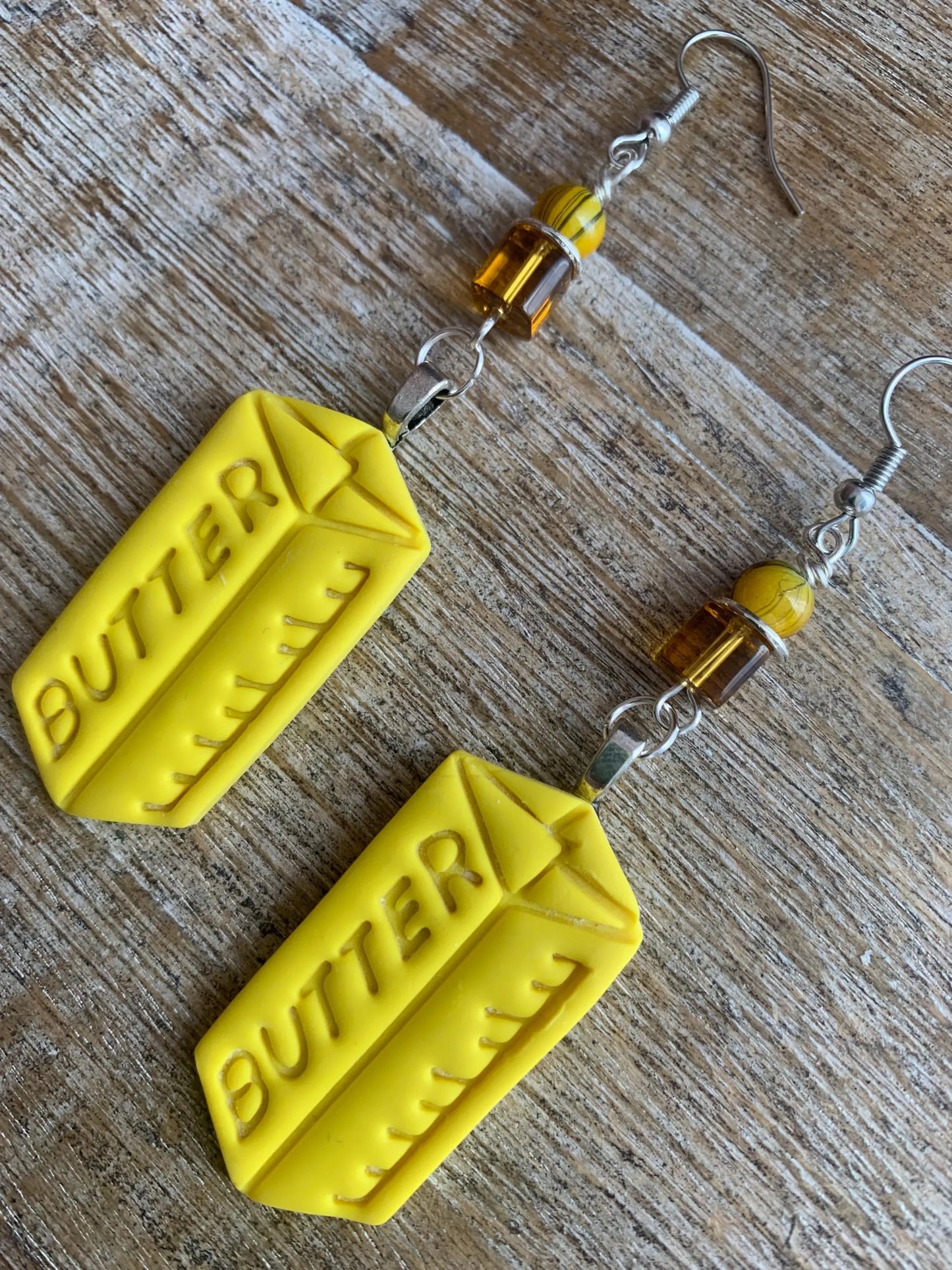 Butter Polymer Clay Earrings Margarine Stick of Butter Miniature Baking Dangle Oil Clip On Earrings Yellow Butter Tunnel Gauge Earrings