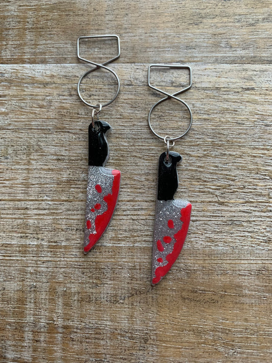 Knife Tunnel Gauge Earrings Halloween Ghost Bloody Knife Clay Ear Weights Killer Murder True Crime Ear Hangers Fall Jewelry Clip On Earrings