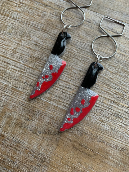 Knife Tunnel Gauge Earrings Halloween Ghost Bloody Knife Clay Ear Weights Killer Murder True Crime Ear Hangers Fall Jewelry Clip On Earrings