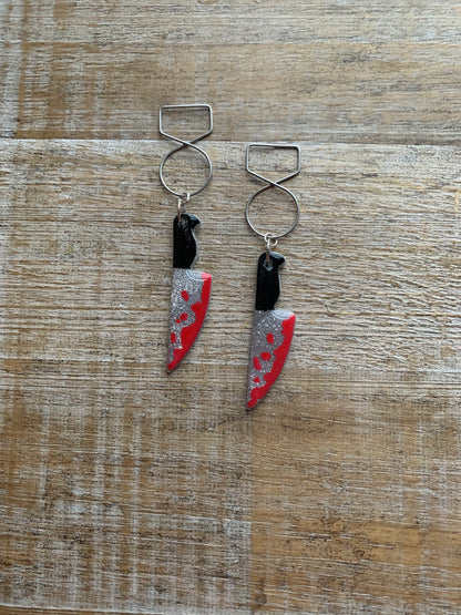 Knife Tunnel Gauge Earrings Halloween Ghost Bloody Knife Clay Ear Weights Killer Murder True Crime Ear Hangers Fall Jewelry Clip On Earrings