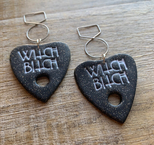 Ouija Board Planchette Earrings Tunnel Gauges Gothic Wiccan Tunnel Dangle Ear Weight Ear Hangers Ouija Witch Bitch Black Clip On Earrings