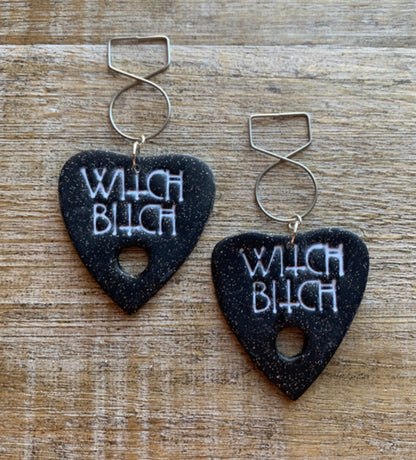 Ouija Board Planchette Earrings Tunnel Gauges Gothic Wiccan Tunnel Dangle Ear Weight Ear Hangers Ouija Witch Bitch Black Clip On Earrings