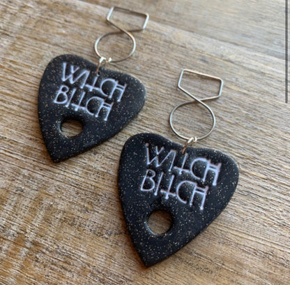Ouija Board Planchette Earrings Tunnel Gauges Gothic Wiccan Tunnel Dangle Ear Weight Ear Hangers Ouija Witch Bitch Black Clip On Earrings