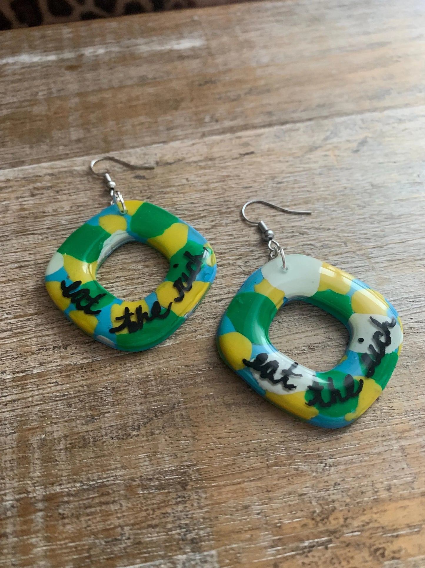 Eat The Rich Terrazzo Clay Earrings Clip On Earrings Boho Art Deco Tax The Rich 1% Anti Capitalism Ear Hangers
