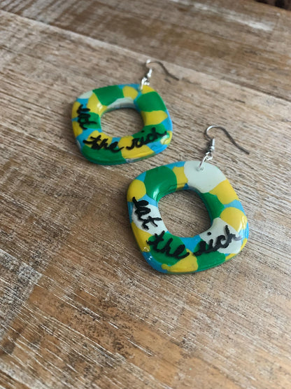 Eat The Rich Terrazzo Clay Earrings Clip On Earrings Boho Art Deco Tax The Rich 1% Anti Capitalism Ear Hangers