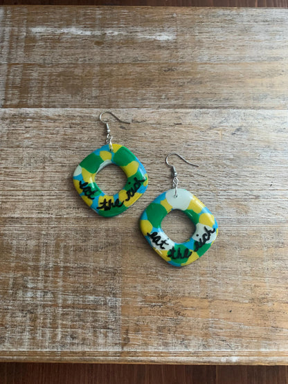 Eat The Rich Terrazzo Clay Earrings Clip On Earrings Boho Art Deco Tax The Rich 1% Anti Capitalism Ear Hangers