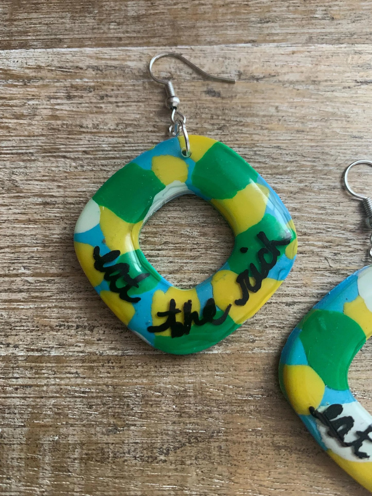 Eat The Rich Terrazzo Clay Earrings Clip On Earrings Boho Art Deco Tax The Rich 1% Anti Capitalism Ear Hangers