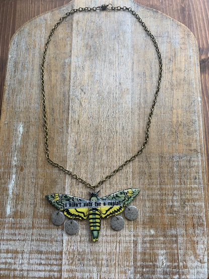 I Didn’t Vote for a Rapist Necklace Death Moth Gothic Racism Liberal Democrat Necklace Anti Trump Bronze Chain Anti Racism Necklace