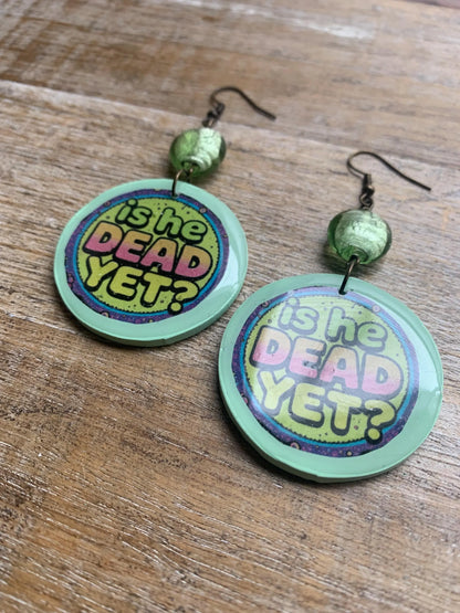 Is He Dead Yet Earrings Clay Protest Liberal Democrat Activist Funny Retro Flowers Clip On Earrings Green Millennial Govt Ear Hangers