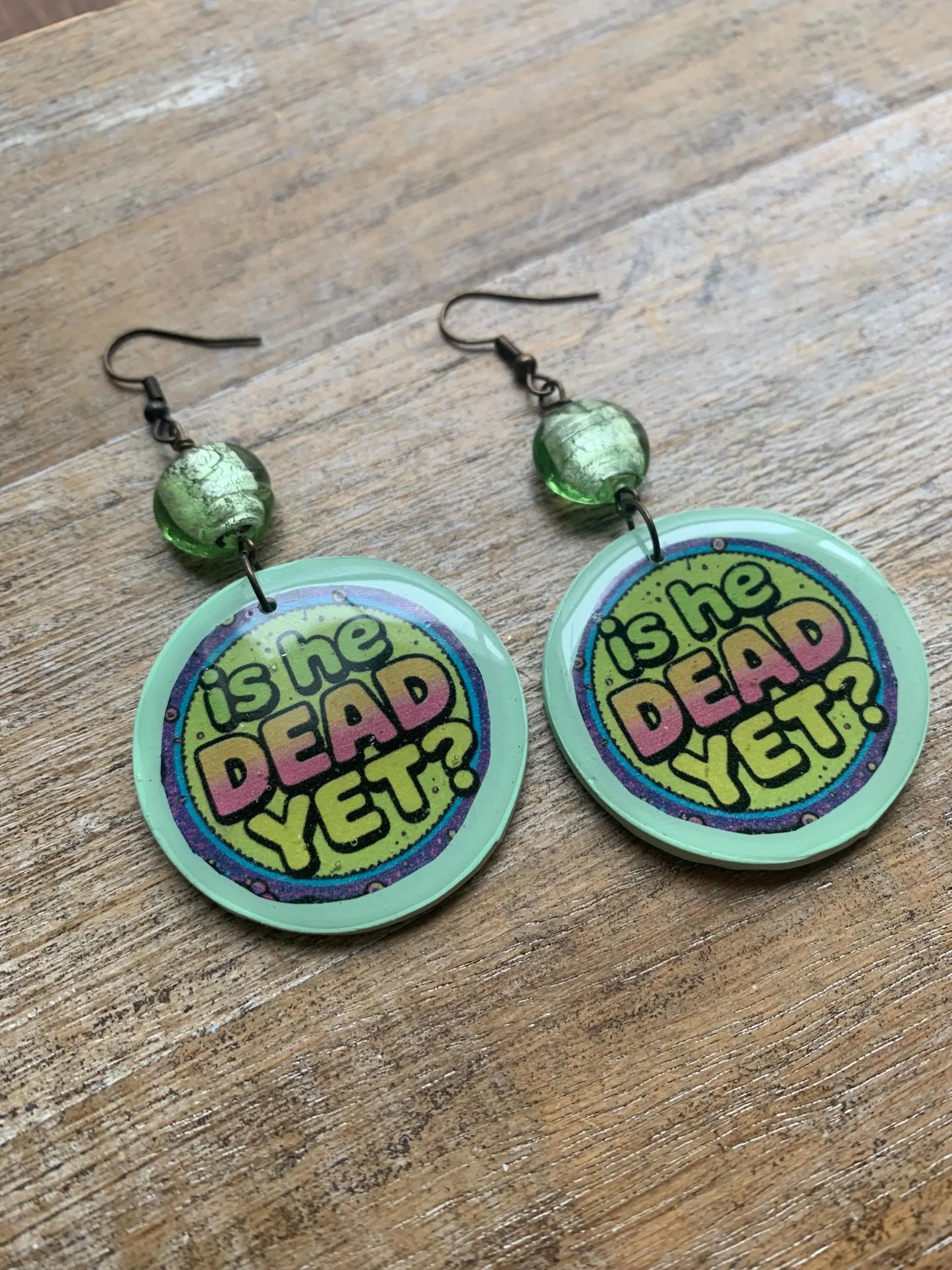 Is He Dead Yet Earrings Clay Protest Liberal Democrat Activist Funny Retro Flowers Clip On Earrings Green Millennial Govt Ear Hangers