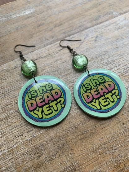 Is He Dead Yet Earrings Clay Protest Liberal Democrat Activist Funny Retro Flowers Clip On Earrings Green Millennial Govt Ear Hangers