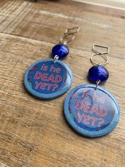 Is He Dead Yet Tunnel Gauge Earrings Clay Protest Liberal Democrat Activist Funny Retro Flowers Clip On Earrings Blue Millennial Govt