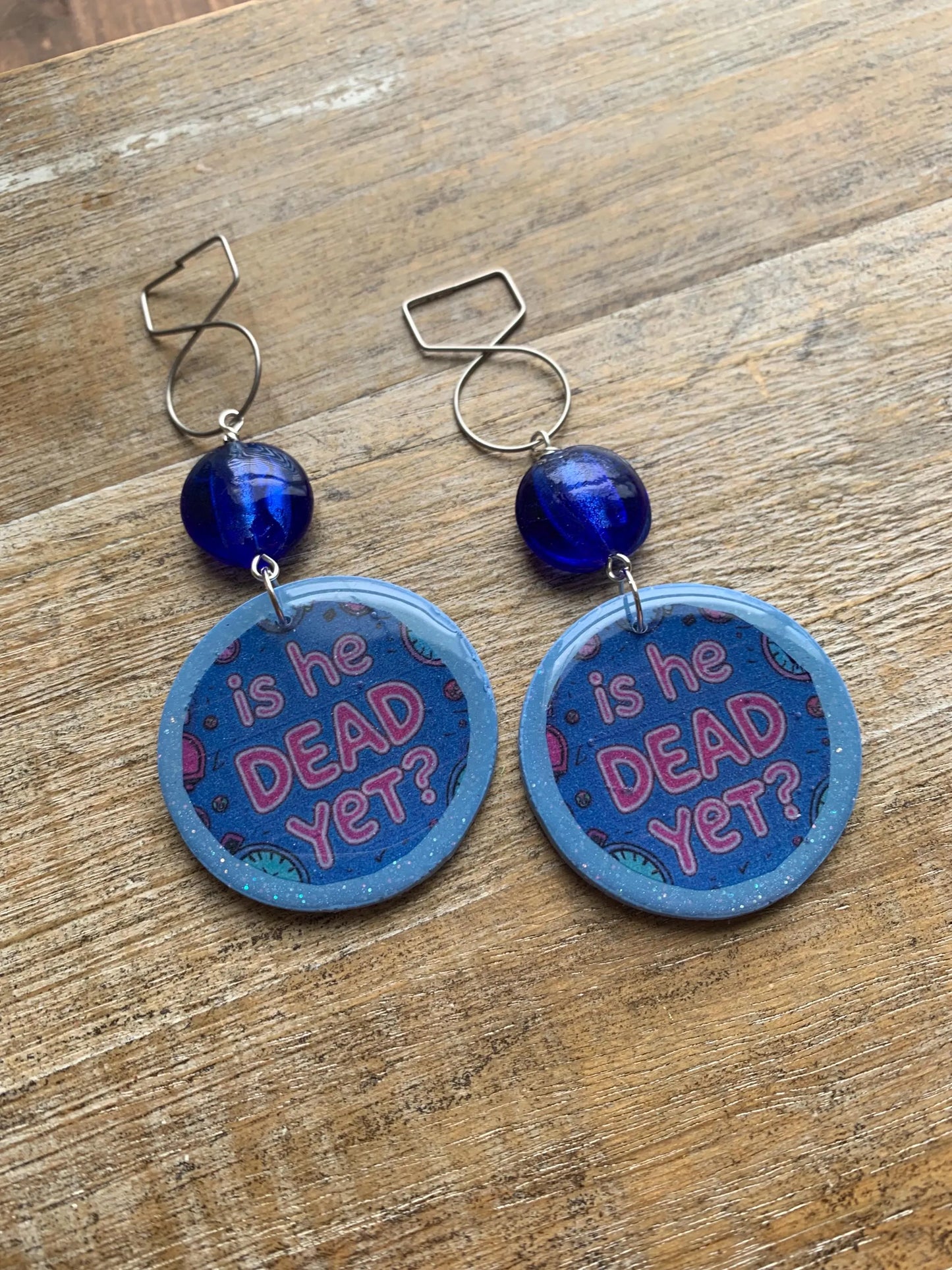Is He Dead Yet Tunnel Gauge Earrings Clay Protest Liberal Democrat Activist Funny Retro Flowers Clip On Earrings Blue Millennial Govt