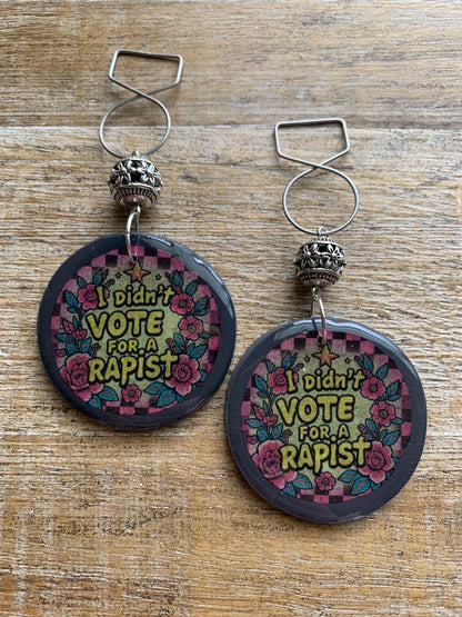 I Didn’t Vote for a Rapist Gothic Earrings Art Deco Checkered Liberal Ear Hangers Anti Trump Democrat Clip On Earrings Tunnel Gauge Earrings